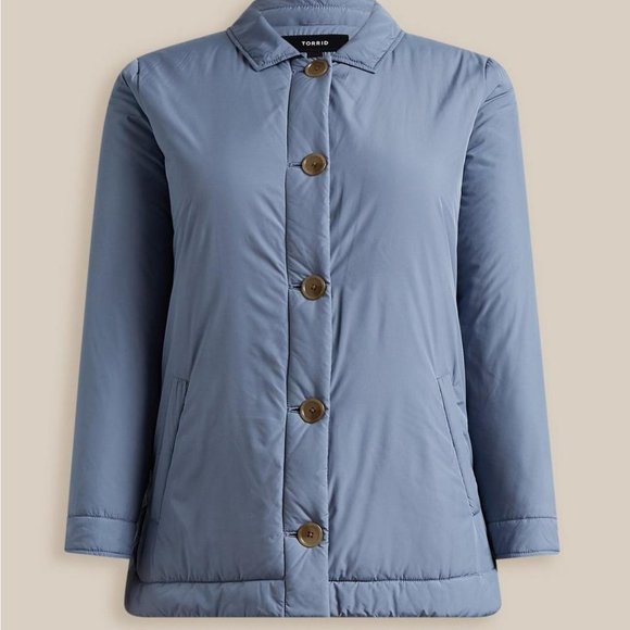 Torrid Jacket 4X Blue Shacket Puffer Coat Poly Fill Buttoned Pockets Plus Size - Picture 3 of 5